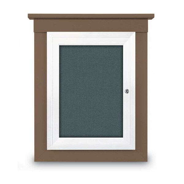 72"x48" 3-Door Enclosed Letterboard, Header, Green Felt/Walnut